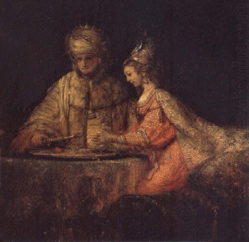 REMBRANDT Harmenszoon van Rijn Haman,Esther and Ahasuerus china oil painting image